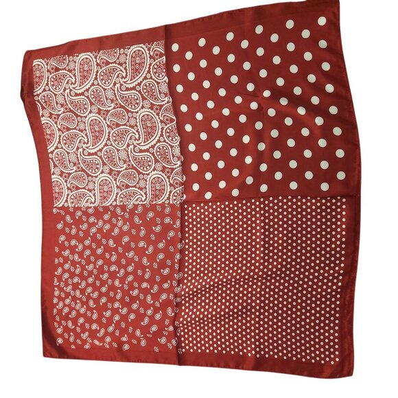 Red Patchwork Paisley Polka Dot Handkerchief Bandana 20" Retro Scarf Square - Picture 4 of 13